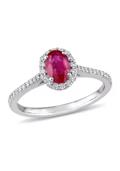 Best Sale 😍 7/8 ct. t.w. Oval Shape Ruby and 1/4 ct. t.w. Diamond Halo Ring in 14k White Gold by Belk & Co. 🎁