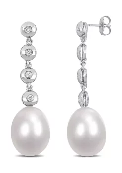 Best Sale ๐ 11-11.5 Millimeter Cultured Freshwater Pearl and 1/6 ct. t.w. Diamond Linear Drop Earrings in 14k White Gold by Belk & Co. ๐
