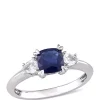 Discount 😀 Cushion-Cut Sapphire and Pear-Cut White Sapphire 3-Stone Ring in 14k White Gold by Belk & Co. 🎁