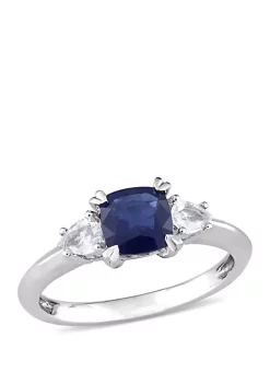 Discount 😀 Cushion-Cut Sapphire and Pear-Cut White Sapphire 3-Stone Ring in 14k White Gold by Belk & Co. 🎁 -DealsBelk & Co. Store Belk 39408