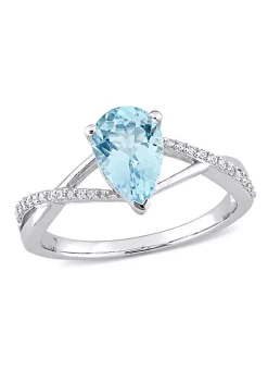 Buy 😍 Pear Shape Aquamarine and 1/10 CT TW Diamond Crossover Ring in 14k White Gold by Belk & Co. ❤️ -DealsBelk & Co. Store Belk 39450