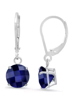 Top 10 👍 10K White Gold Round Checkerboard Cut Created Blue Sapphire Leverback Earrings by Belk & Co. 💯