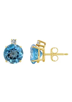 Outlet 😍 14K Gold 8mm Round Blue Topaz Diamond Accent Earrings by Belk & Co. ⭐ -DealsBelk & Co. Store Belk 39517