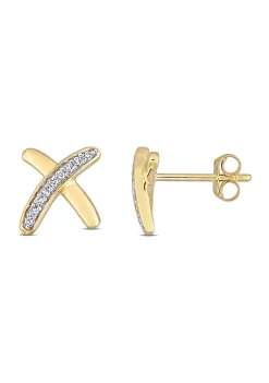 Flash Sale 🎁 1/10 CT TW Diamond "X" Stud Earrings in 10k Yellow Gold by Belk & Co. 🌟