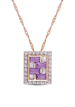 Best deal 🛒 Amethyst and White Topaz Brick Mosaic Pendant with Chain in 10k Rose Gold by Belk & Co. 😉 -DealsBelk & Co. Store Belk 39539