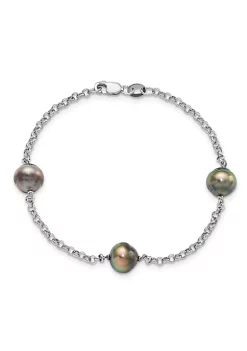 Budget 🎁 Sterling Silver Rhodium 8-9mm Baroque 3 Station Tahitian Saltwater Pearl Bracelet by Belk & Co. ⭐ -DealsBelk & Co. Store Belk 39559