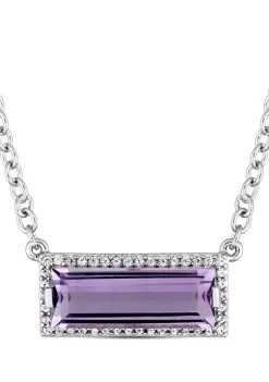 Best reviews of ⭐ Baguette Cut African Amethyst and White Sapphire Halo Necklace in Sterling Silver by Belk & Co. 🔔