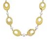 Best Sale 👍 6-7mm Cultured Freshwater Pearl and Oval Disc Station Chain Necklace in 18k Yellow Gold Plated Sterling Silver by Belk & Co. 🤩