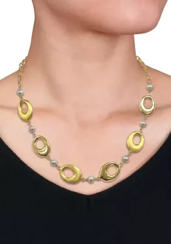 Best Sale 👍 6-7mm Cultured Freshwater Pearl and Oval Disc Station Chain Necklace in 18k Yellow Gold Plated Sterling Silver by Belk & Co. 🤩 -DealsBelk & Co. Store Belk 39629
