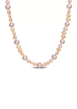 Best Sale ⭐ 7.5-8MM Purple Freshwater Cultured Pearl and 5-5.5MM Pink Freshwater Cultured Pearl Necklace in Sterling Silver, 18 in by Belk & Co. 🛒