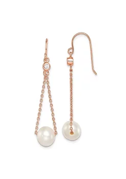 Flash Sale 😉 Sterling Silver Rose-tone 18k Flash-plated 8-9mm Freshwater Cultured Pearl Cubic Zirconia Earrings by Belk & Co. ⌛