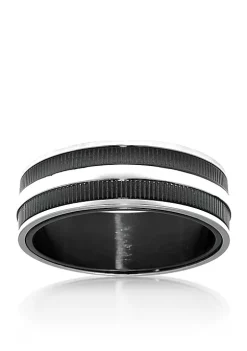New ✔️ Men's Stainless Steel Ring with Black Ion Plating and Ribbed Texture by Belk & Co. 🔥 -DealsBelk & Co. Store Belk 39692
