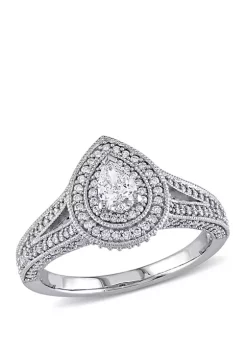 Promo ❤️ 1 ct. t.w. Diamond Pear Raised Split Shank Halo Engagement Ring in 14k White Gold by Belk & Co. ✔️