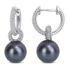 Flash Sale 🛒 9-9.5 Millimeter Tahitian Pearl and 1/2 ct. t.w. Diamond Hinged Hoop Link Earrings in 14k White Gold by Belk & Co. 🌟