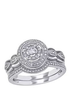 Cheapest 🔔 2 Piece 1/4 ct. t.w. Diamond Halo Curved Bridal Set in 10k White Gold by Belk & Co. 😉
