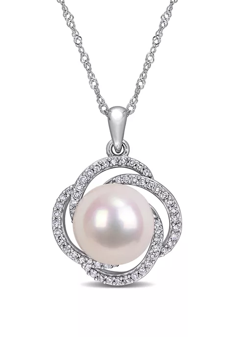 Discount ✨ 10 to 10.5 Millimeter Cultured Freshwater Pearl and 1/4 ct. t.w. Diamond Swirl Necklace in 14k White Gold by Belk & Co. 🥰 1 Discount ✨ 10 to 10.5 Millimeter Cultured Freshwater Pearl and 1/4 ct. t.w. Diamond Swirl Necklace in 14k White Gold by Belk & Co. 🥰