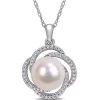 Cheapest 👏 10 to 10.5 Millimeter Cultured Freshwater Pearl and 1/4 ct. t.w. Diamond Swirl Necklace in 14k White Gold by Belk & Co. ⌛