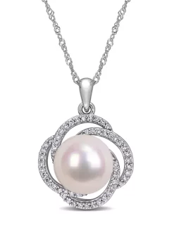 Cheapest 👏 10 to 10.5 Millimeter Cultured Freshwater Pearl and 1/4 ct. t.w. Diamond Swirl Necklace in 14k White Gold by Belk & Co. ⌛ -DealsBelk & Co. Store Belk 39779
