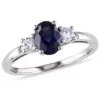 Best Pirce 🔔 1.57 ct. t.g.w. Created Blue and White Sapphire and 1/10 ct. t.w. Diamond 3-Stone Ring in 10K White Gold by Belk & Co. 💯