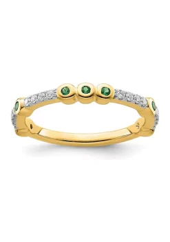 Best deal ❤️ Lab Created 1/10 ct. t.w. Emerald and 1/10 ct. t.w. Diamond Stackable Expressions Ring in 14K Gold by Belk & Co. 🔥