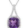 Best Pirce 🎁 Amethyst and Created White Sapphire Pendant in Sterling Silver by Belk & Co. 🎉