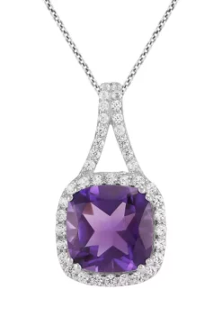 Best Pirce 🎁 Amethyst and Created White Sapphire Pendant in Sterling Silver by Belk & Co. 🎉 -DealsBelk & Co. Store Belk 3989