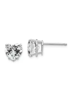 Buy 🌟 14K White Gold Cubic Zirconia Heart Stud Earrings by Belk & Co. ⭐