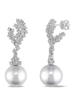 Cheapest ✨ 12.5-13mm Cultured Freshwater Pearl and 2 CT TW Diamond Cluster Drop Earrings in 14k White Gold by Belk & Co. 🎁 -DealsBelk & Co. Store Belk 39925