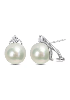 Deals 🎁 12-12.5mm South Sea Cultured Pearl and 3/8 CT TW Diamond Clip-Back Earrings in 14k White Gold by Belk & Co. 🎉