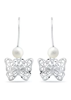 Promo 🔥 5 Millimeter Freshwater Pearl Butterfly Drop Earrings in Sterling Silver by Belk & Co. 🥰