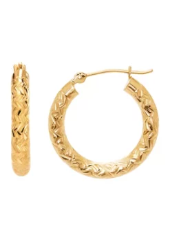 Cheap 🥰 14K Yellow Gold Diamond Cut Hoop Earrings by Belk & Co. 🧨