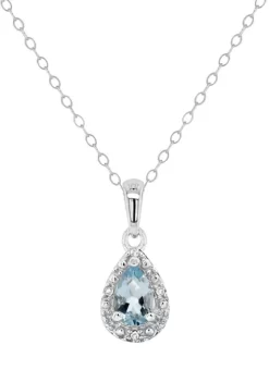 Promo 👍 Sterling Silver 6x4mm Pear Shaped Aquamarine Diamond Accent Halo Pendant Necklace by Belk & Co. 😀 -DealsBelk & Co. Store Belk 4062