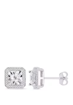 Deals 🎁 1/10 ct. t.w. Diamond Accent Square Halo Earrings in Sterling Silver by Belk & Co. 🎁
