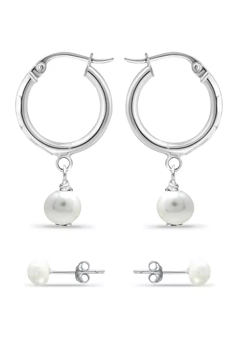 Best deal ✔️ 2 Piece Freshwater Pearl Stud and Drop Hoop Earrings Set in Sterling Silver by Belk & Co. 😀 2 Best deal ✔️ 2 Piece Freshwater Pearl Stud and Drop Hoop Earrings Set in Sterling Silver by Belk & Co. 😀 - Image 2
