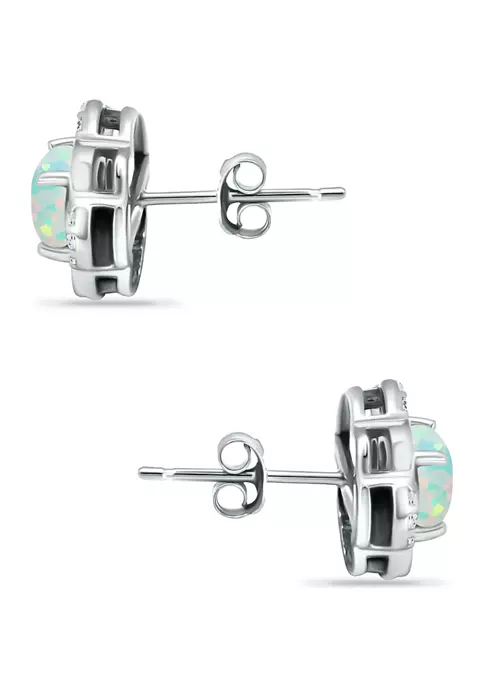 Outlet ❤️ Lab Created 5/8 ct. t.w. Synthetic Opal and White Topaz Flower Earrings, Sterling Silver by Belk & Co. 🤩 2 Outlet ❤️ Lab Created 5/8 ct. t.w. Synthetic Opal and White Topaz Flower Earrings, Sterling Silver by Belk & Co. 🤩 - Image 2