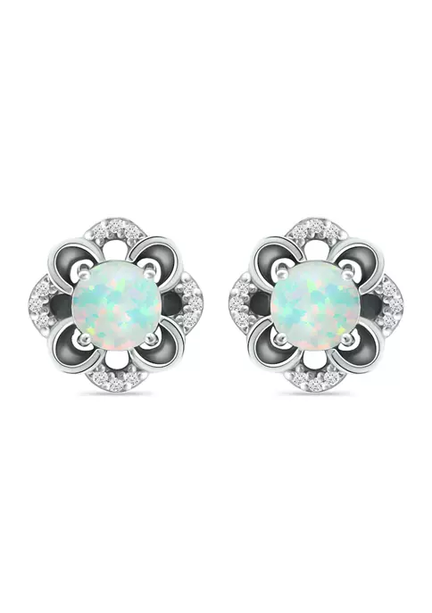 Outlet ❤️ Lab Created 5/8 ct. t.w. Synthetic Opal and White Topaz Flower Earrings, Sterling Silver by Belk & Co. 🤩 4 Outlet ❤️ Lab Created 5/8 ct. t.w. Synthetic Opal and White Topaz Flower Earrings, Sterling Silver by Belk & Co. 🤩 - Image 4
