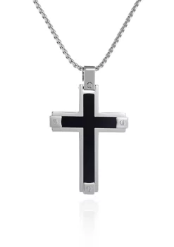 Flash Sale 🤩 Men's Stainless Steel and Black Resin Cross Pendant by Belk & Co. ⌛