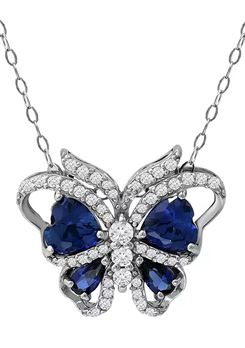 Brand new ๐ Lab Created 3.26 ct. t.w. Synthetic Blue and Created White Sapphire Butterfly Necklace on 18 Inch Chain, Sterling Silver by Belk & Co. ๐ 1 Brand new ๐ Lab Created 3.26 ct. t.w. Synthetic Blue and Created White Sapphire Butterfly Necklace on 18 Inch Chain, Sterling Silver by Belk & Co. ๐