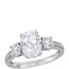 New 🧨 3.3 ct. t.w. Lab Created White Sapphire and 1/10 ct. t.w. Diamond Oval 3 Stone Ring in 10K White Gold by Belk & Co. 👏