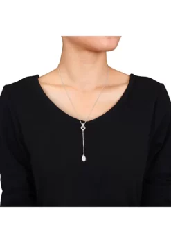 Hot Sale ⌛ 1/5 CT TGW White Topaz and 8 - 8.5 MM White Cultured Freshwater Pearl Drop Pendant with Chain in Sterling Silver by Belk & Co. 👍 -DealsBelk & Co. Store Belk 4314