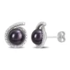 Wholesale 😀 8-8.5mm Black Freshwater Cultured Pearl and Diamond Accent Swirl Stud Earrings in Sterling Silver by Belk & Co. ❤️