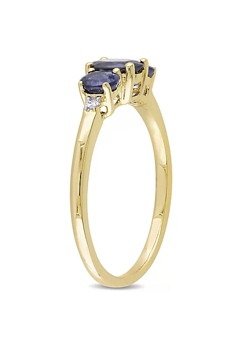 Buy ๐ 1 ct. t.g.w. Blue Sapphire and 1/10 ct. t.w. Diamond 3-Stone Ring in 10K Yellow Gold by Belk & Co. โญ 3 Buy ๐ 1 ct. t.g.w. Blue Sapphire and 1/10 ct. t.w. Diamond 3-Stone Ring in 10K Yellow Gold by Belk & Co. โญ - Image 3