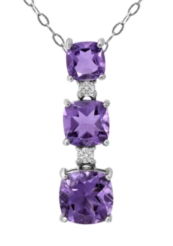Outlet 😉 2.43 ct. t.w. Amethyst and Created White Sapphire 3-Stone Necklace on 18 Inch Chain, Sterling Silver by Belk & Co. 🎉 -DealsBelk & Co. Store Belk 4421