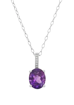 New ๐ 2.34 ct. t.w. Amethyst and 1/10 ct. t.w. Diamond Oval Pendant Necklace in Sterling Silver by Belk & Co. ๐