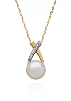 Promo ✔️ Freshwater Pearl & Diamond Pendant in Sterling Silver by Belk & Co. 🎉