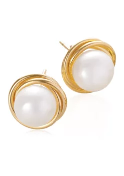 New ⭐ Freshwater Pearl Love Knot Earrings in 14K Yellow Gold by Belk & Co. 😀