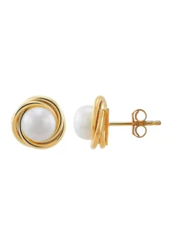 New ⭐ Freshwater Pearl Love Knot Earrings in 14K Yellow Gold by Belk & Co. 😀 -DealsBelk & Co. Store Belk 4480