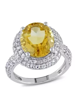 Brand new 🛒 Lab Created Citrine and Created White Sapphire Oval Halo Ring in Sterling Silver by Belk & Co. 👏 -DealsBelk & Co. Store Belk 4503
