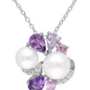 Wholesale 😉 Cultured Freshwater Pearl and 1.33 ct. t.w. Multi-Gemstone Cluster Pendant with Chain in Sterling Silver by Belk & Co. 🤩