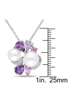 Wholesale 😉 Cultured Freshwater Pearl and 1.33 ct. t.w. Multi-Gemstone Cluster Pendant with Chain in Sterling Silver by Belk & Co. 🤩 -DealsBelk & Co. Store Belk 4507